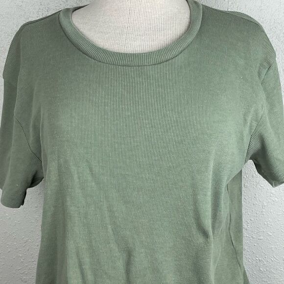 Pre-Owed Pink Womens Olive Green Ribbed Short Sleeve Top Size L - Picture 2 of 5